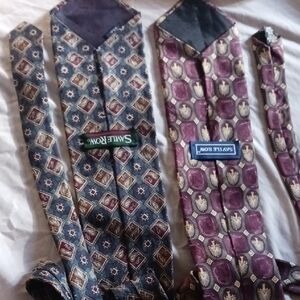 Savile Row Silk Men's Patterned Tie Set in Blue and Purple